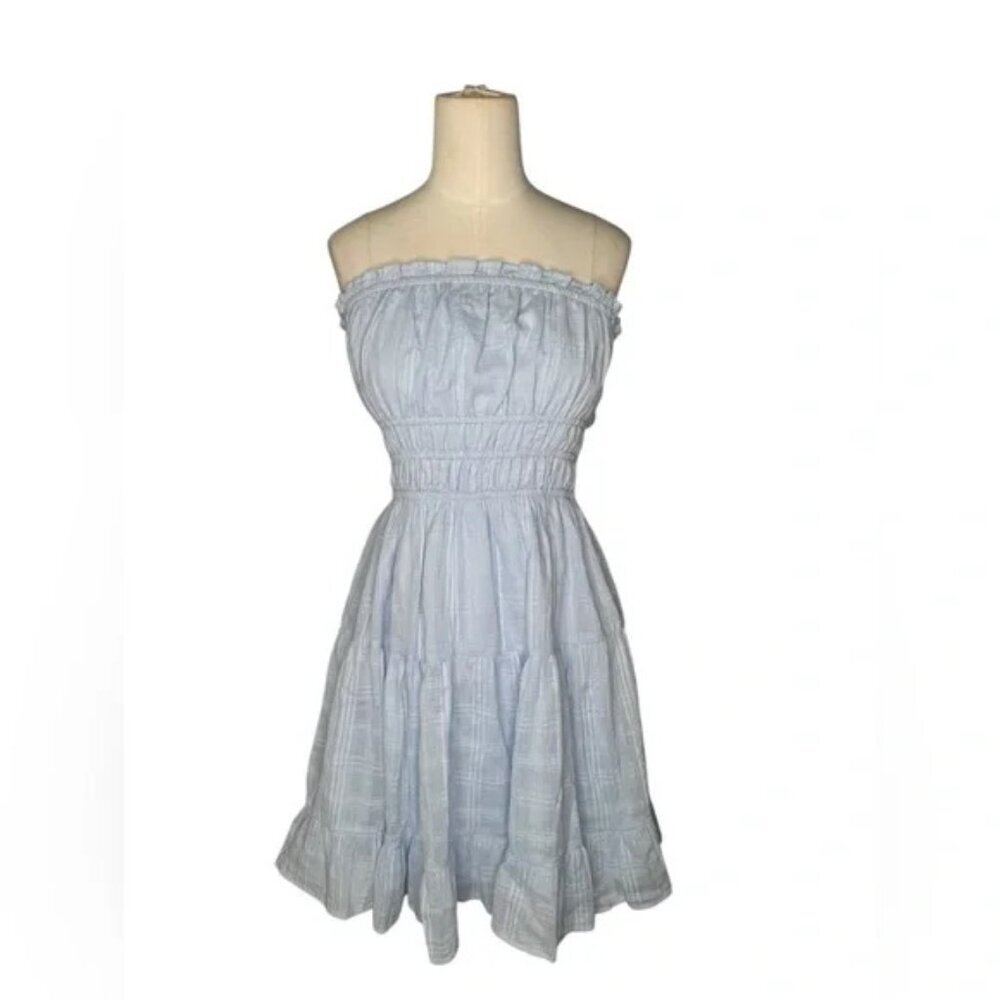 Thirty/Thirty LA Light Blue Strapless Smocked Mini Dress M – Ruffle Summer Boho - Picture 5 of 7